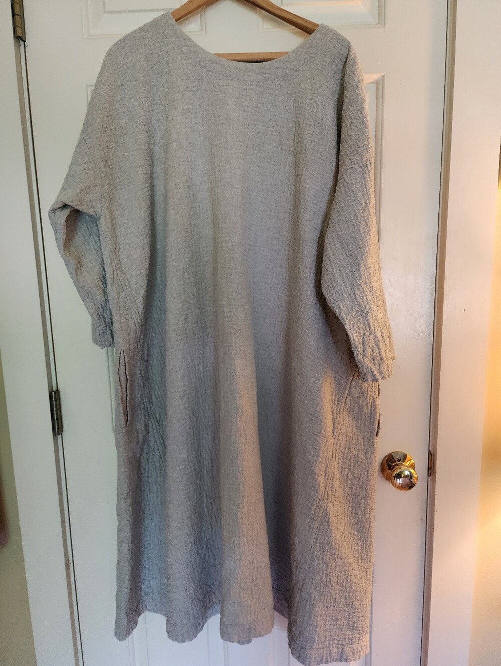 Eskandar Tunic Shift Dress Gray Size 2 Lagenlook Artsy Monk Cotton Boxy
